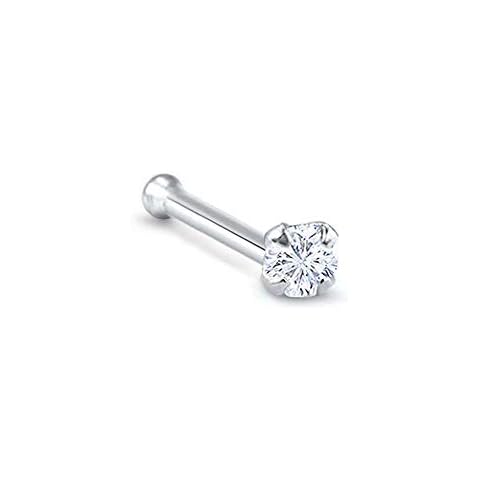 14k White Gold Nose Bone 5.5mm Post 3mm Round CZ 18G Cover