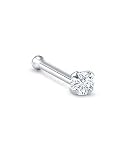 14k White Gold Nose Bone 7mm Post 3mm Round CZ 18G