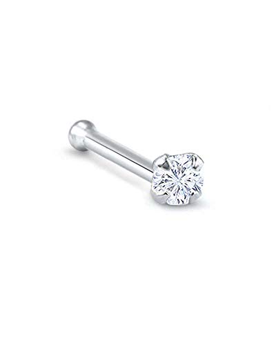 14K White Gold Nose Bone 7Mm Post 3Mm Round Cz 18G #TOP17
