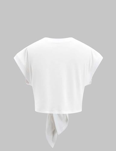 Crop Tops for Women Cap Sleeve Tie Front Solid Ruched T-Shirt Tops 2025 Summer Crew Neck Tee Shirts Blouse3