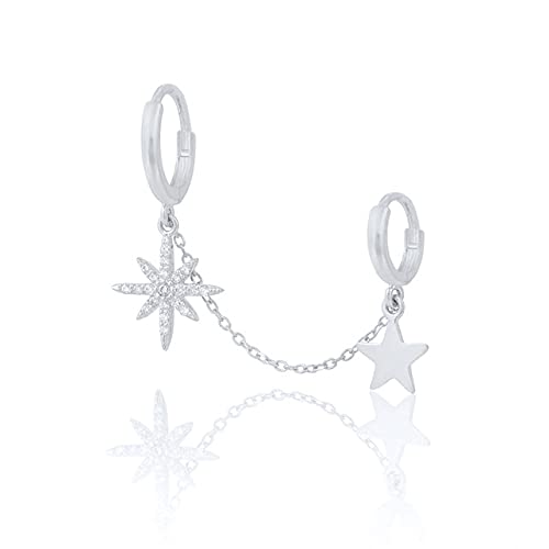 YCTTKDD WaQiH 1pc Zirkon Kette Doppel Piercing Stud Ohrringe Für Frauen Ohrring Ohrringe Schmuck Pendientes