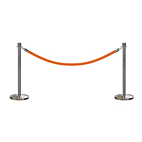 Crowd Control Warehouse CCW Post and Rope Stanchion Kit with 2 Satin Stainless Steel Crown Top Posts and 1 Gold Heavy Duty Velvet Cotton Core Rope (6ft.) in Satin Stainless Snap Ends