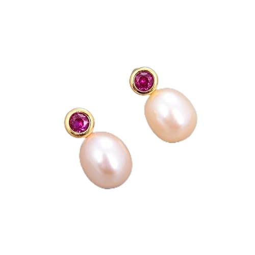 orecchini di fascino Orecchini a perno con pavé di strass fucsia di perle rosa coltivate d'acqua dolce Ilarità