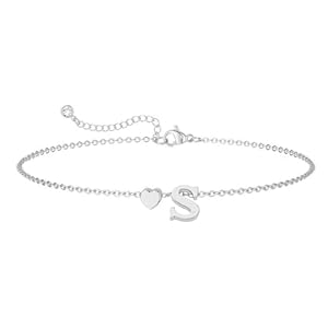 XKUZRWE Women Birthday Gift Heart Initial Silver Bracelets for Women Trendy Letter Charm Bracelet Fashion Chain Bracelets Girlfriend Mum Daughter Friend Gifts