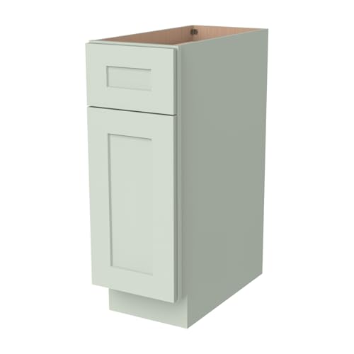 HCIOAN Solid Wood Frame Shaker Base Cabinet 1 Door 1 Drawer with Soft Close Hinges and Slides,Kitchen Cabinet Storage for Modern Home,Easy Assembly RTA (SK-Jade Green, 12" W x 24" D x 34.5" H)