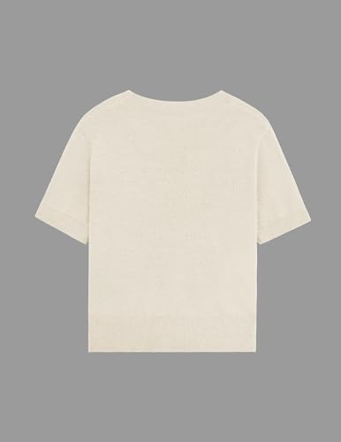 Image of Libsorge Womens Cropped Short Sleeve Sweater Fall 2025 Crewneck Sheer Knit Tops - Lightweight, Thin, Crop, Slim Fit