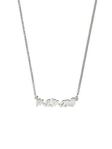 SINGULARU - Collar Mamá Heart. Colgante en Plata de Ley 925 con Baño en Rodio. Cadena con palabra Mama y Corazón de Talla Unica. Joyas para Mujer