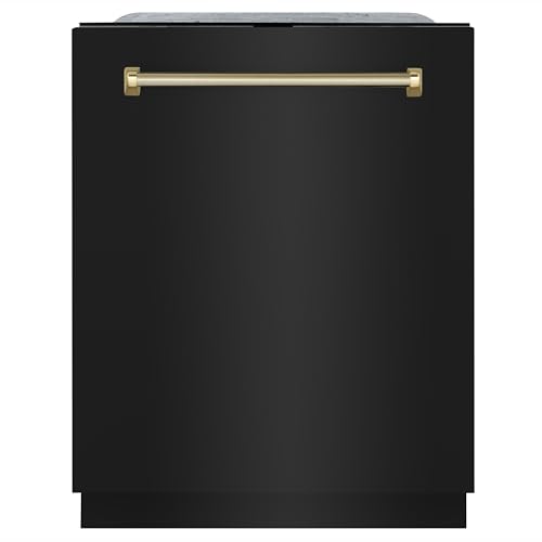 ZLINE Autograph Edition 24 in. Monument Series 3rd Rack Top Touch Control Tall Tub Dishwasher in Black Stainless Steel with Polished Gold Helix Handle