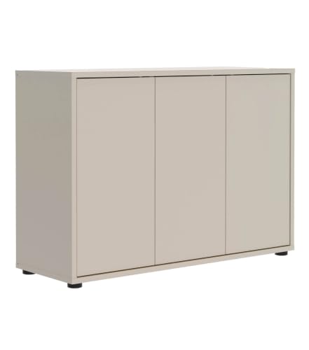 mokebo Kommode Sideboard Die Horizontale (103x73 cm) Made in Germany aus Holz in Kaschmir matt Moderne Anrichte Flurkommode Beistellschrank Kleiner Wohnzimmerschrank 3-türig in Beige