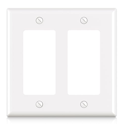 ELEGRP 2-Gang Decorative Wall Plates Standard Size 4.53 H x 4.57 L Unbreakable Thermoplastic Faceplate Cover for Decorator Receptacle Outlet Switch UL Listed (1 Pack Glossy White)