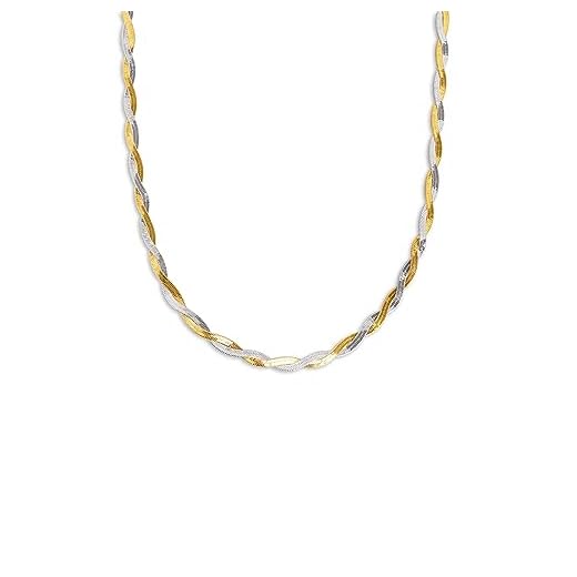 SINGULARU - Collar Lisse Twister Mix - Collar Bicolor en Acero inoxidable con Baño en Oro de 18 Kt -Cadena Trenzada de Talla Única 40 cm con Alargador - Joyas para Mujer- Varios Acabados
