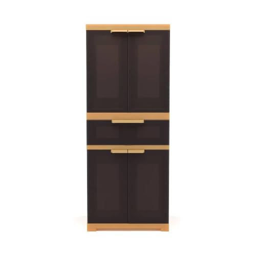 Image of Nilkamal Freedom FMDR1CE Plastic Wardrobe for Storage|3-Year Warranty |Clothes Cupboard with Shelves & Utility Drawer |Almirah for Home, Living Room, Bed Room| Adults & Kids|Weather Brown /Biscuit