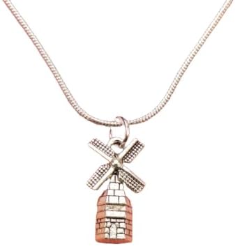 Windmill Necklace, Small 3D Dutch Netherlands Holland Wind Mill Charm Pendant 26" chain charm Fast Free Supply
