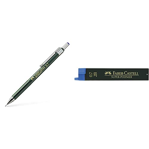 Faber-Castell B-136700 - Portaminas TK-Fine con goma de borrar y 3 minas finas graduación HB, trazo 0.7 mm color negro B-9067-2B - Blíster tubo de 12 minas, 0.7 mm 2B, color negro