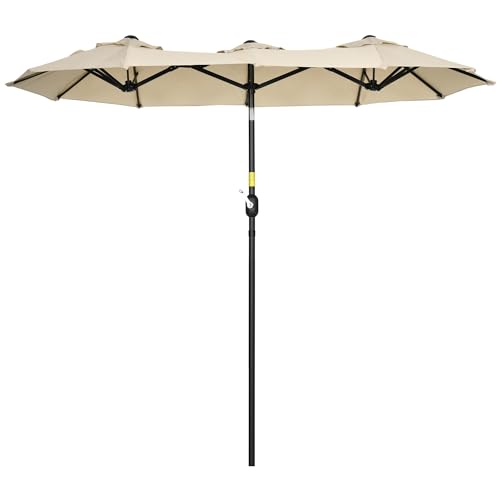Outsunny Doppelsonnenschirm, 285x147cm Gartenschirm mit Handkurbel, Metallstange, oval Marktschirm mit Winddach windfest, Doppelsonnenschirm mit verstellbarem Neigungswinkel, für Terrasse, Pool Khaki