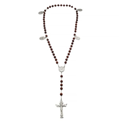 Chapelet catholique en bois de santal fait main avec crucifix en croix
