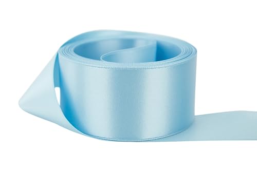 Image of Ribbon Bazaar Double Faced Satin - Premium Gloss Finish - 100% Polyester Ribbon for Gift Wrapping, Crafts, Scrapbooking, Hair Bow, Decorating & More - 3 inch Light Blue 25yd