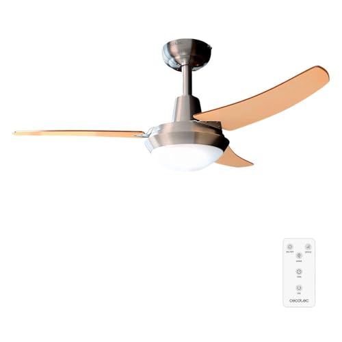 Cecotec Ventilador de Techo con Mando a Distancia y Luz EnergySilence Aero 480. 65 W, 106 cm de Diámetro, 3 Aspas Reversibles, 3 Velocidades, Acabado en Madera Nogal/Haya