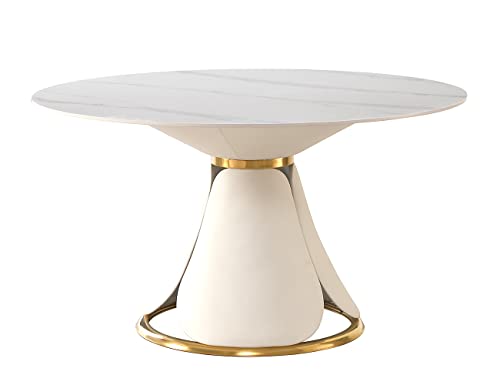 Leavader Modern Marble Round Dining Table - 53" Engineered Stone Dining Table With Round Marble Tabletop And Petal-Shaped Base, Marble White Round Dining Table For Home Kitchen #TOP5