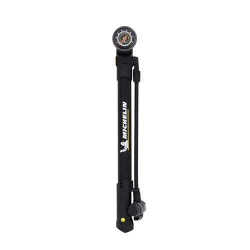 MICHELIN - Mini Pompe Aluminium Convertible AIR Tech Pro - Utilisation Main/Pied - Compatible Valves Presta, Schrader, Dunlop - Manomètre Analogique - pour...