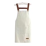 Delantales para hombres y mujeres, delantal de cocina impermeable y resistente al aceite para hombres y mujeres, color sólido, ropa de trabajo simple para hotel, Blanco., Beige