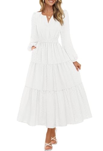 MEROKEETY Women's Fall Long Sleeve Maxi Dress 2025 Fashion Ruffle Tiered Boho Swiss Dots Wedding Guest Dresses