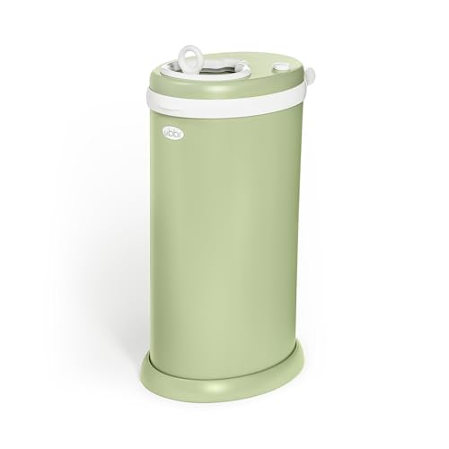 Ubbi - Ubbi Stainless Steel Nappy Bin, Odour Locking, No Special Bag Required, Award-Winning Diaper Pail, Cassette Free Disposal System, Lilypad