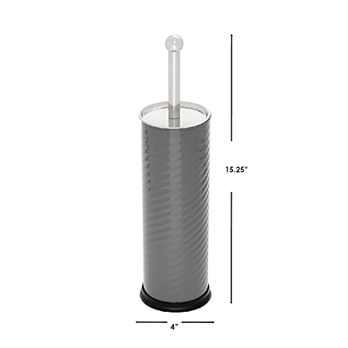 Image of Home Basics Toilet Brush with Swirl Canister, Grey | Sturdy Base | Embossed Design | Neutral Color