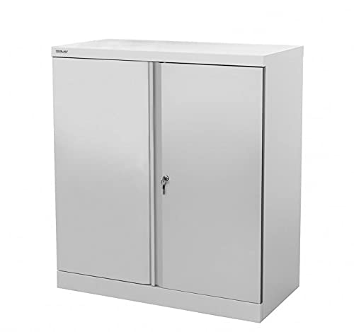 Image of BiGDUG Bisley Office Workplace Cupboards 914w x 470d mm, Steel Double Door Lockable Storage 70kg per shelf, Blue Light & Dark Grey, Adjustable Shelves (Grey 1000h x 914w x 470d mm)