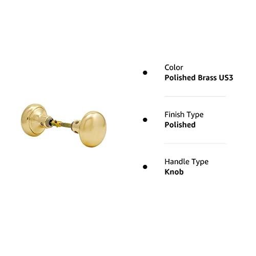 Em-D-Kay #48 Polished Brass Finish Door Knob Set For Surface Mount Mortise Locks #TOP1