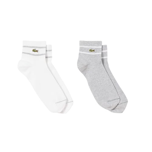 Lacoste Unisex 2-Pack Striped Socks, Grey Chine/White, 13-16