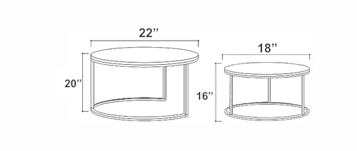 Image of Two-Piece Marble Look Coffee Table Set, top end Side Table, Metal Frame Cocktail Table, Nesting Tea Table, and Home Furniture Size for Living Rooms (Black & White)