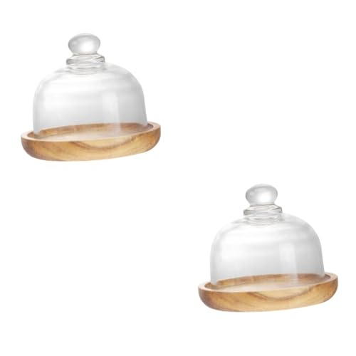 GREENADSCAPE 2 Juegos bandeja de pastel de vidrio para el hogar puesto de pasteles con recipientes para pasteles con tapas cubierta de vidrio para decorar pasteles bandejas de postre de madera