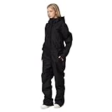 HOTIAN Damen Schneeanzug, Damen Einteiler Skioverall Wasserdicht Winddicht Winter Warme Einteiliger Skioverall,für Wandern Klettern Isoliertes Snowboarden Black-Women XS