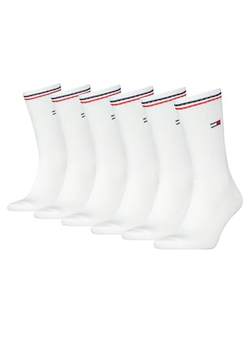 Tommy Hilfiger Lifestyle Crew Socken/lange Tennissocken für Damen & Herren 6-er Pack, Farbe:Weiss, Socken & Strümpfe:43-46