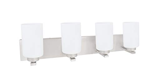Image of Aspen Creative 62221, Four-Light Metal Bathroom Vanity Wall Light Fixture, 30 inch Wide, Transitional Design in Satin Nickel