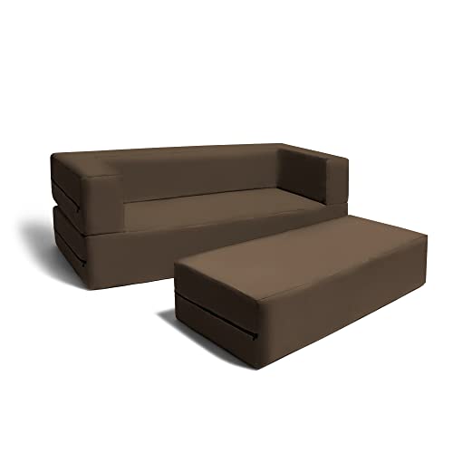 Jaxx Zipline Sofa & Large Ottoman 3 In 1 Fold Out Sofa, Big Kids Edition, Chocolate #TOP7