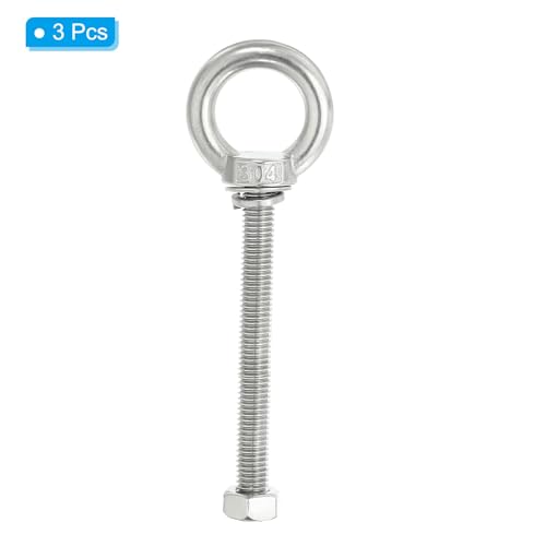 Image of PATIKIL M8 x 80mm Lifting Shoulder Eye Bolt, 3Pcs 304 Stainless Steel Lifting Ring Threaded Eyebolt with Nuts Washers for Hanging Hammocks Articles