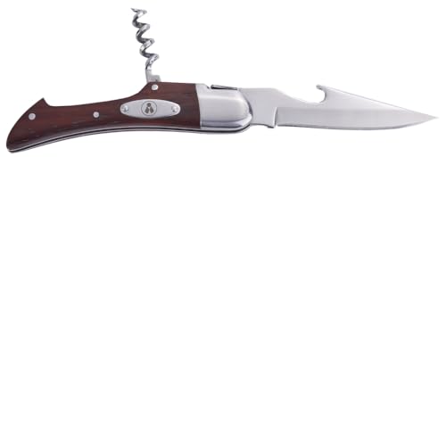 Couteau de Poche Pliable Laguiole avec Tire-Bouchon – Manche en Bois Élégant – Lame en Acier Inoxydable – Idéal pour Pique-Nique, Camping
