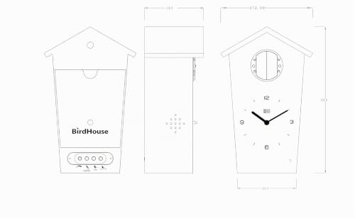 Miniatura 8 de Kookoo Birdhouse Azul Oscuro, Reloj Cucu Design Moderno, Sonidos De 12 Aves O El Cuco, Reloj Pájaros Cantores C. Péndulo