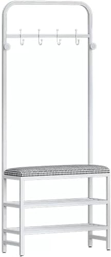 IisrAr Perchero Banco De Zapatos 3 En 1 Árbol De Pasillo Pasillo Multifuncional Zapatero Soporte Organizador Armario para Dormitorio Entrada Al por Menor/Blanco/60 Cm