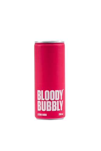 BLOODY BUBBLY LITCHI SODA | Naturally Flavoured Soda | 44 Cal Per Can | No Added Artificial Flavours, Colours & Preservatives (250ml Each_Pack of 8)