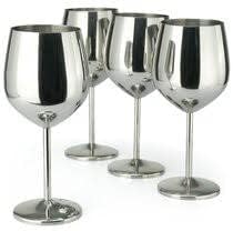 Veva LifeVeva LifeStainless Steel Wine Glasses Set of 4, 18oz Unbreakable & Portable Stemmed Metal Wine Glass, Fancy, Unique Wine Goblets for Outdoor, Travel and Pool, Ideal Gift for Wine Lovers (Silver))