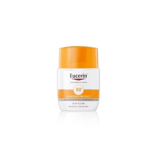 Eucerin Sensitive Protect Sun Fluid Mattifying Sun Cream SPF 50+ 50ml, Sun Protection Face Cream for Sensitive and Oily Skin, High UVA/UVB Defence, Water-Resistant Sunscreen with Glycyrrhetinic Acid