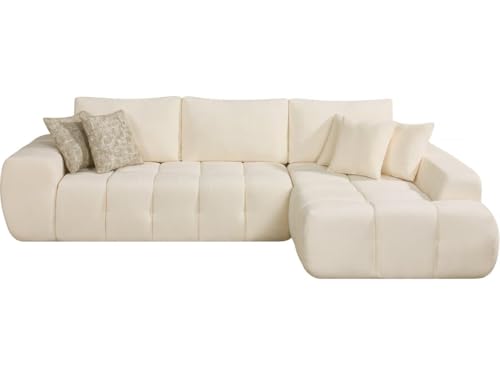 Habitat et Jardin Canapé d'angle droit Sidonie en tissu bulle, 4 places, beige