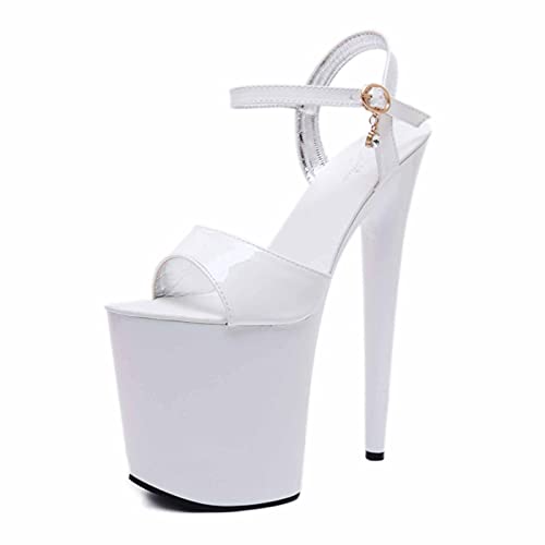 20 cm/7.87 IN Tacchi da donna alla caviglia, sandali peep da donna con plateau a punta aperta tacco alto Stiletto scarpe da corte sexy pole dance scarpe tacchi alti Pole dance, bianco, 37 EU