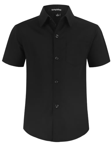 Spring&Gege Kurzärmelige Hemden für Jungen Formelle Uniform aus Fester Popeline, Schwarz, 164cm