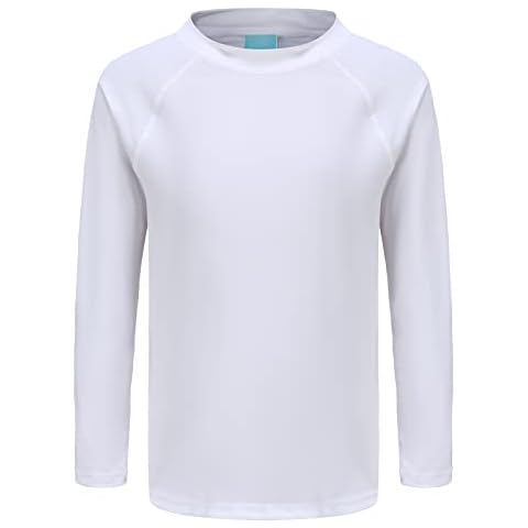 Boys Long Sleeve Rash Guard Swim Shirts UPF 50+ Sun Protection Sun Shirts for Boys Beach Swimsuits White Size 8/7-8 Years Cover