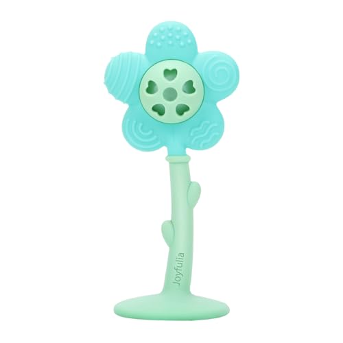 Image of Baby Teething Toys, Teether and Rattle 2-in-1 for Babies 0-6 Months, Food Grade Silicone Teethers for Baies 3-6 6-12 Months, Infant Teething Relief Chew Toys, Sunnyflower Teether Toy BPA Free - Blue