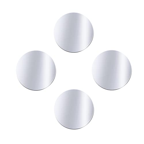 Juspota 4 Piezas Láminas Metálicas Muy Finas Placas Metálicas con Adhesivo para Soporte Movil Coche Magnético/Iman para Movil Coche y Otros Productos de imán - Plata 4 Redondas